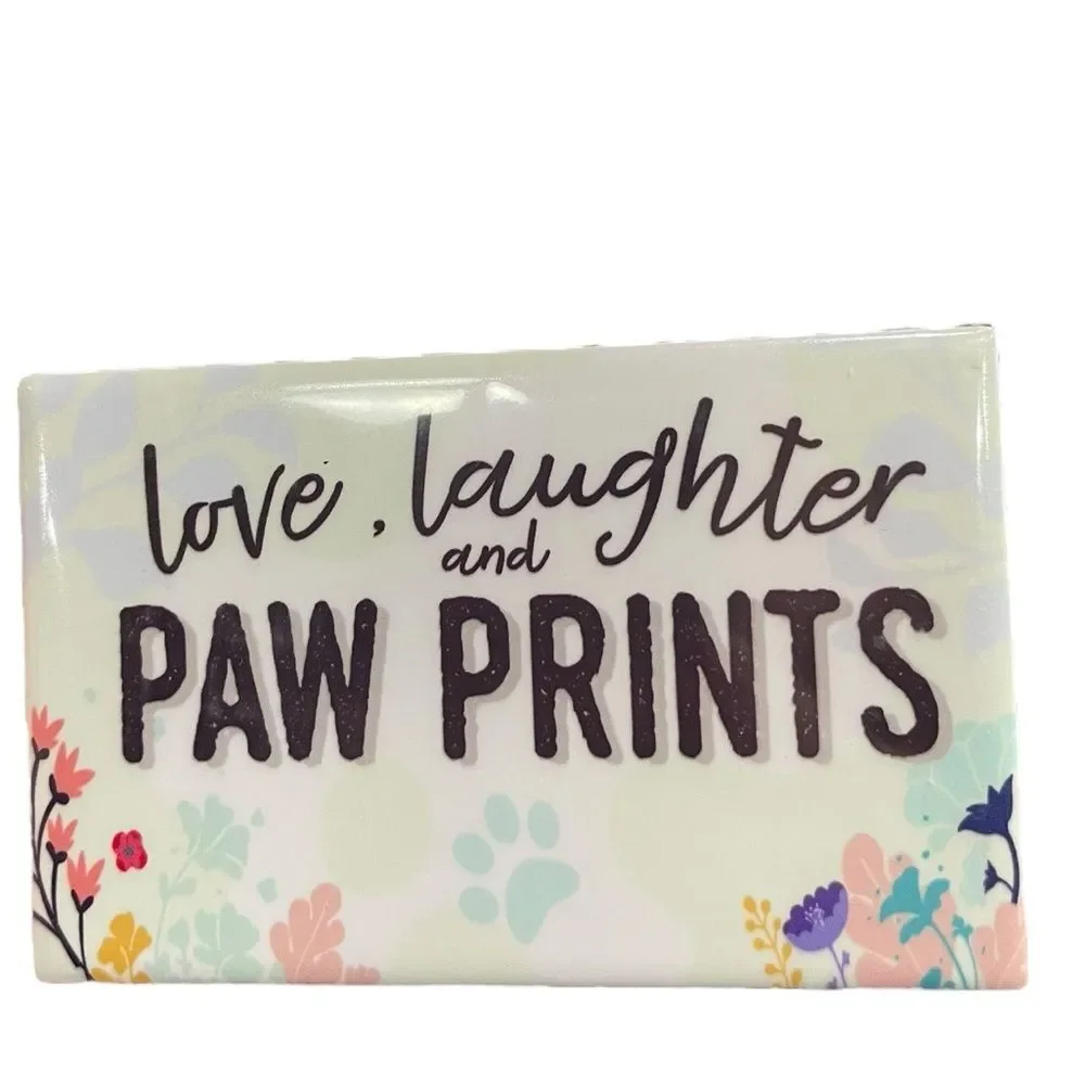 Dog Lover Love Laughter Paw Prints Floral Refrigerator Magnet 4” NEW